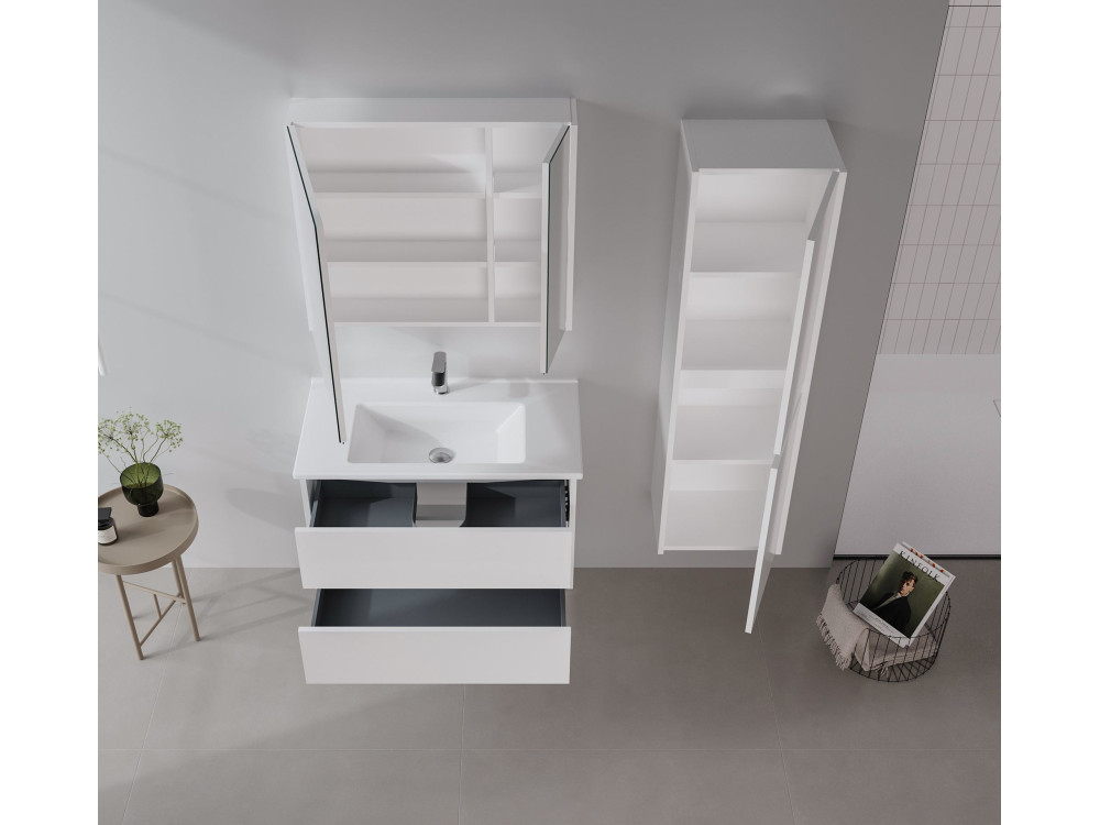 Set mobile lavabo con specchio (2 pezzi) "Arno 100" - 100 x 45 x 52 cm - Bianco
