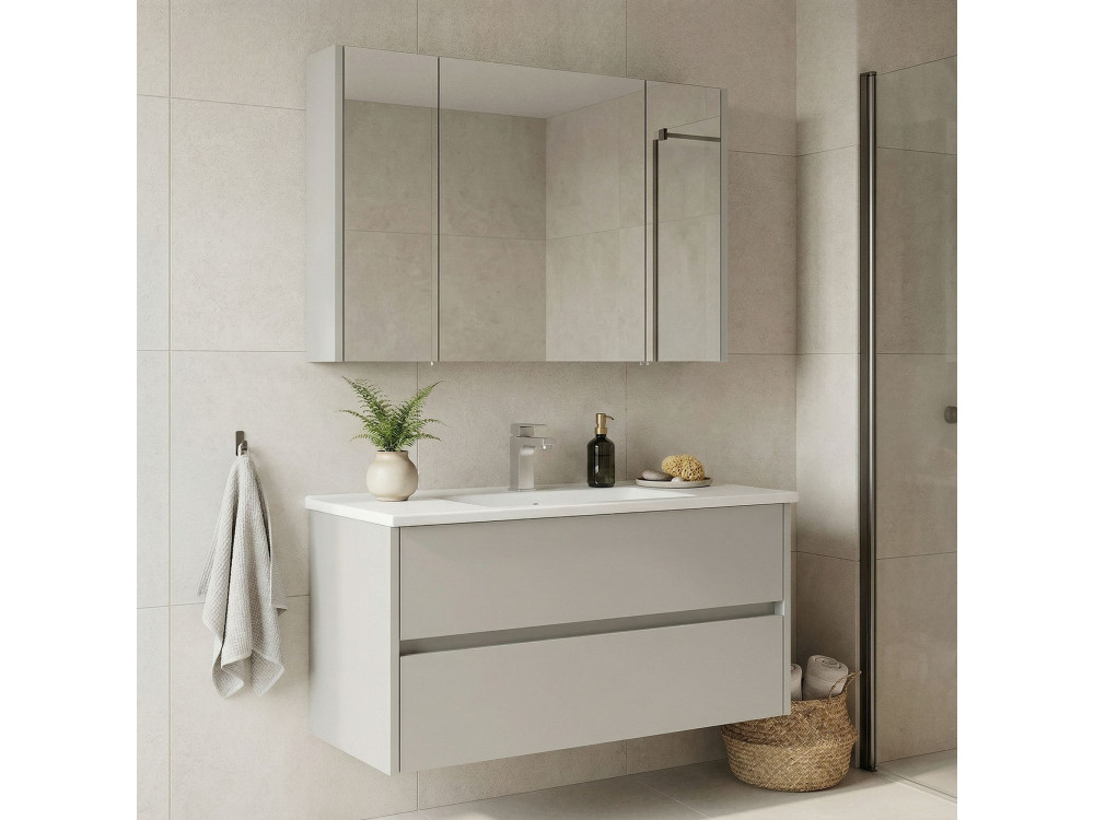 Set mobile lavabo con specchio (2 pezzi) "Arno 100" - 100 x 45 x 52 cm - Cashmere