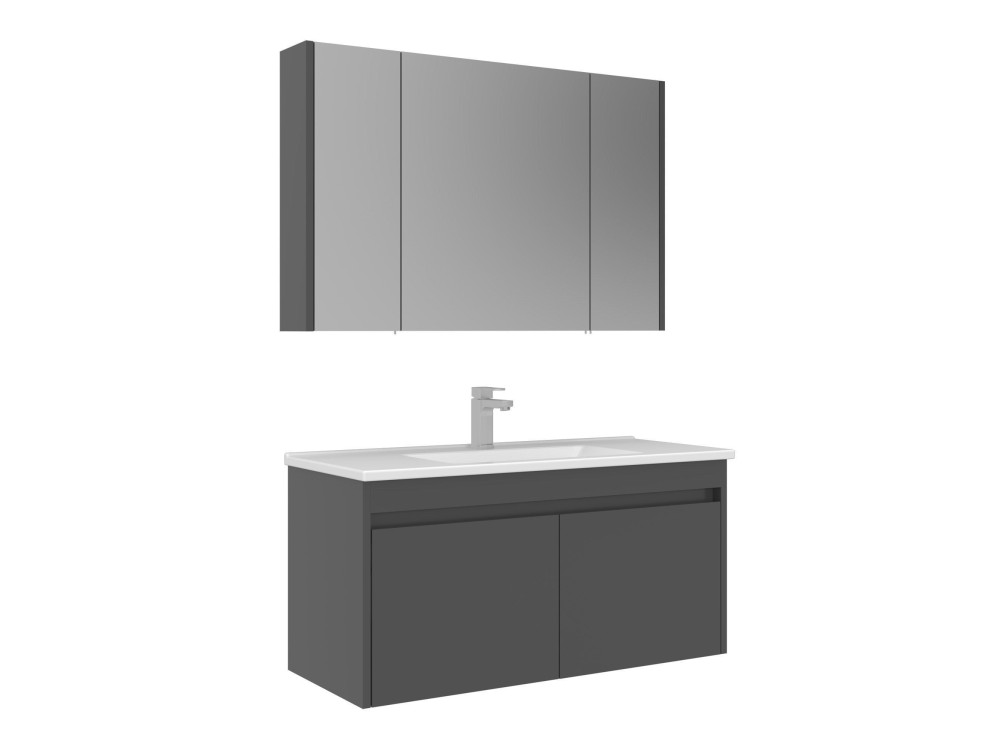 Set mobile lavabo con specchio (2 pezzi) "Arno 100" - 100 x 45 x 52 cm - Grigio