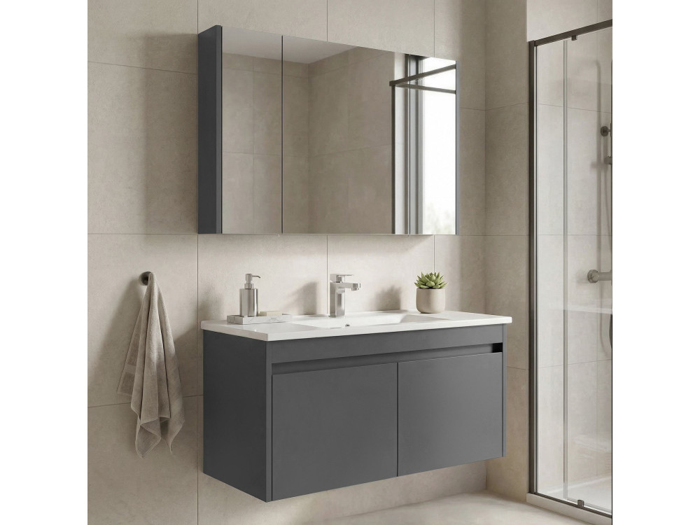 Set mobile lavabo con specchio (2 pezzi) "Arno 100" - 100 x 45 x 52 cm - Grigio