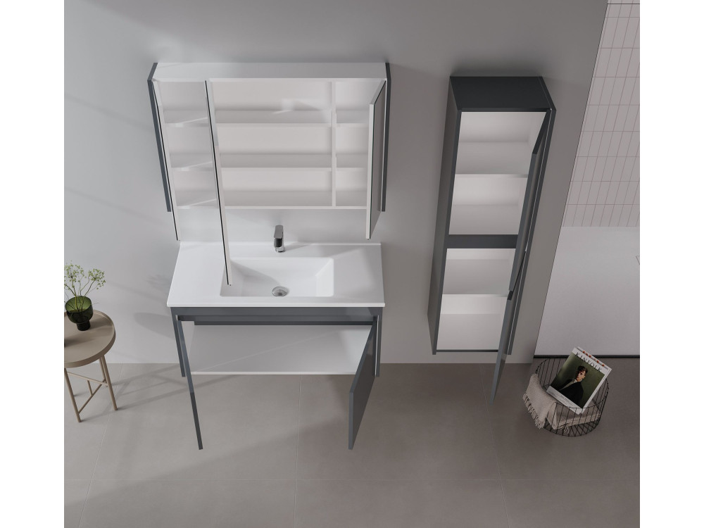 Set mobile lavabo con specchio (2 pezzi) "Arno 100" - 100 x 45 x 52 cm - Grigio