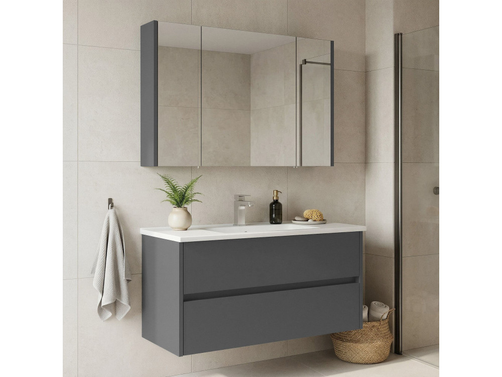 Set mobile lavabo con specchio (2 pezzi) "Arno 100" - 100 x 45 x 52 cm - Grigio
