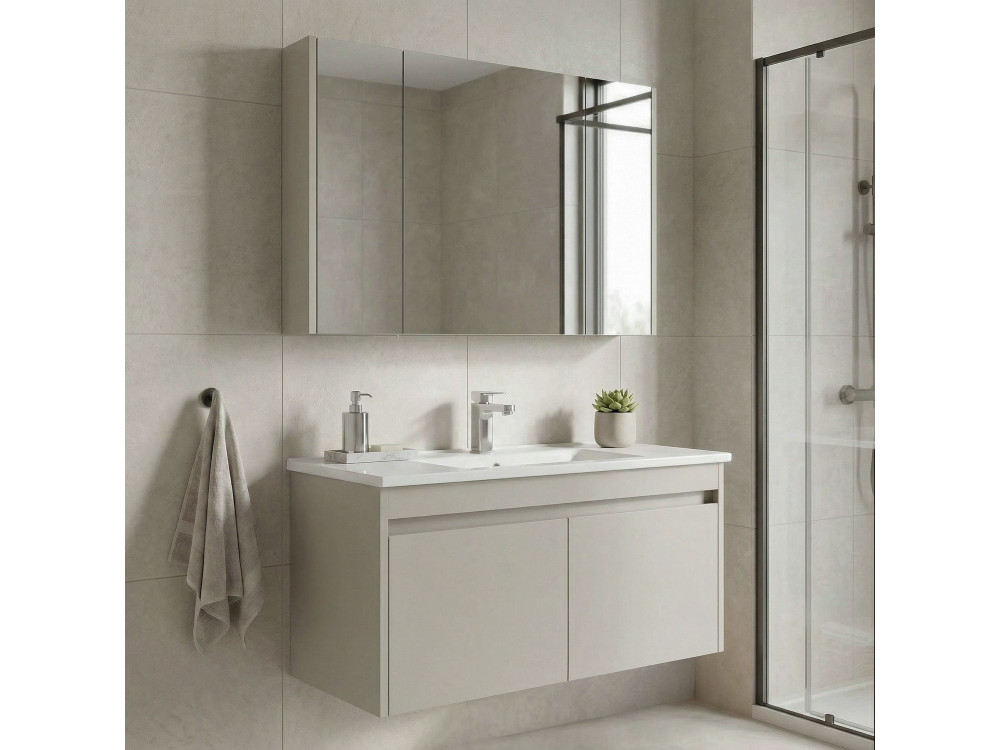 Set mobile lavabo con specchio (2 pezzi) "Arno 100" - 100 x 45 x 52 cm - Cashmere