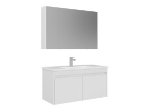 Set mobile lavabo con specchio (2 pezzi) "Arno 100" - 100 x 45 x 52 cm - Bianco
