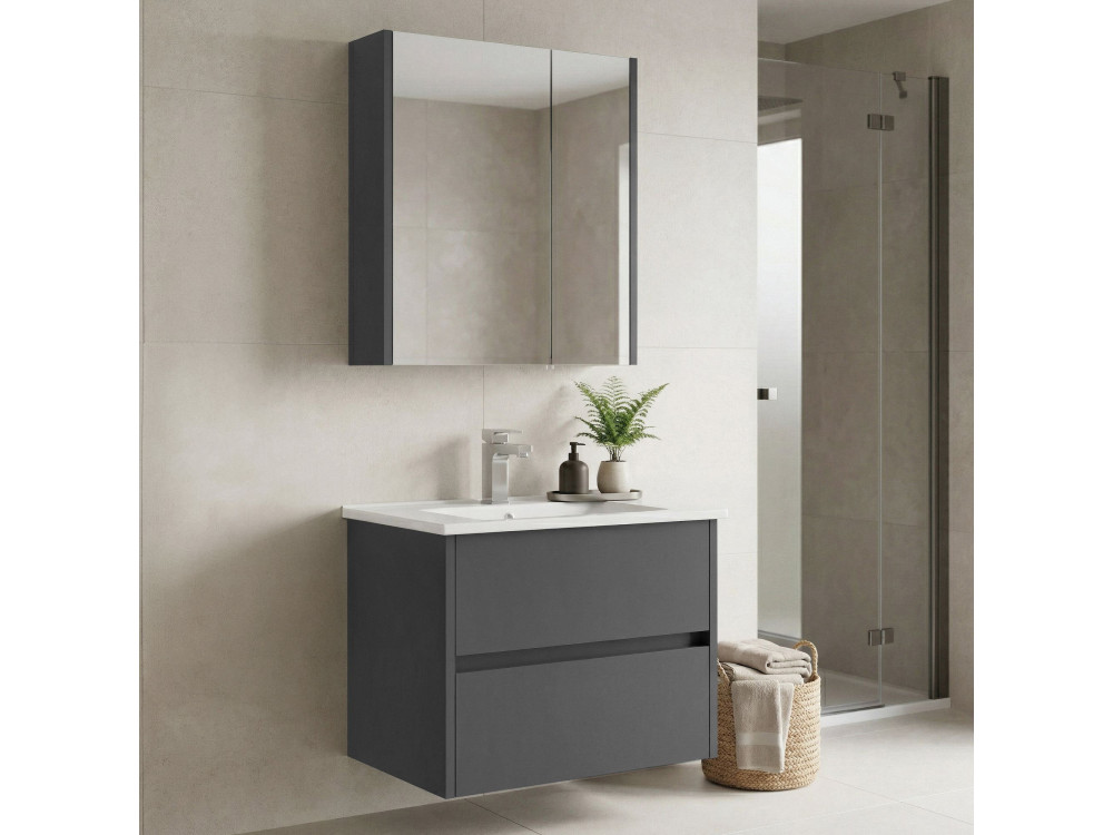 Set mobile lavabo con specchio (2 pezzi) "Arno 65" - 65 x 45 x 52 cm - Grigio