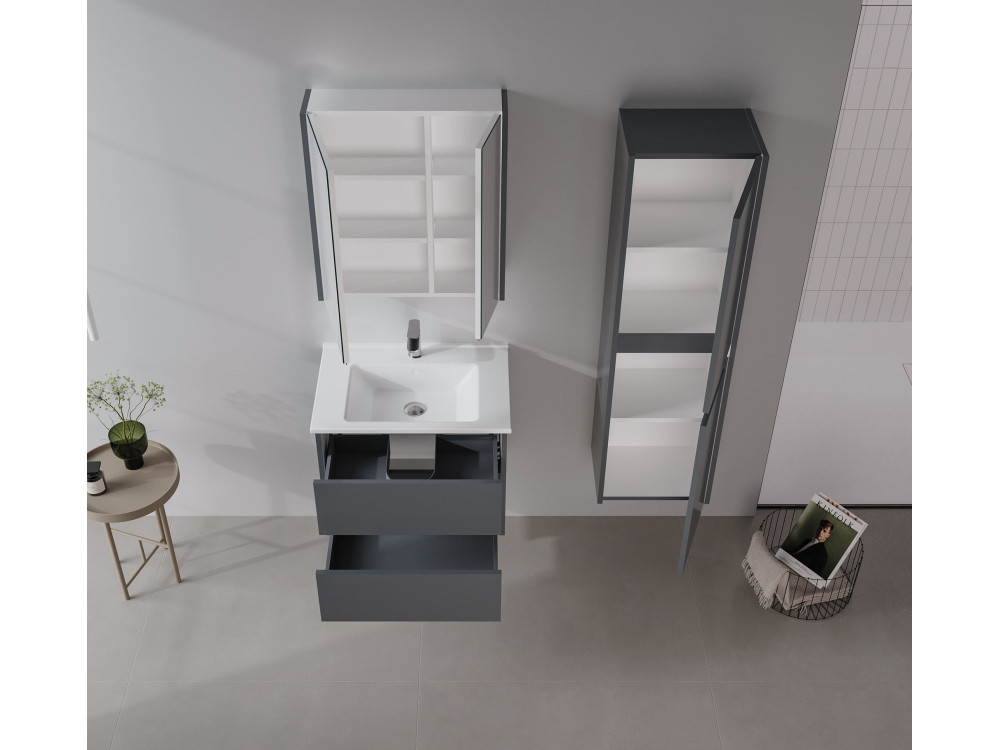 Set mobile lavabo con specchio (2 pezzi) "Arno 65" - 65 x 45 x 52 cm - Grigio