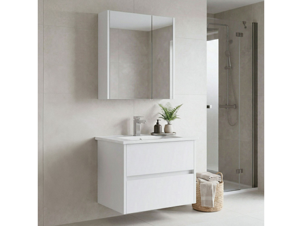 Set mobile lavabo con specchio (2 pezzi) "Arno 65" - 65 x 45 x 52 cm - Bianco
