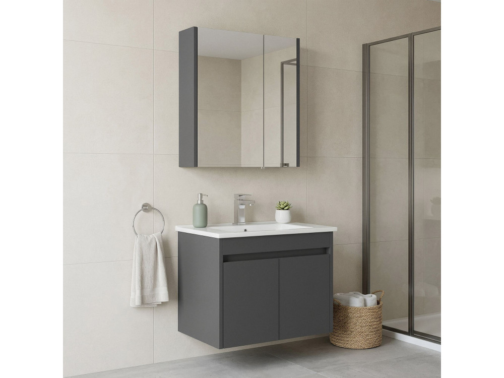 Set mobile lavabo con specchio (2 pezzi) "Arno 65" - 65 x 45 x 52 cm - Grigio