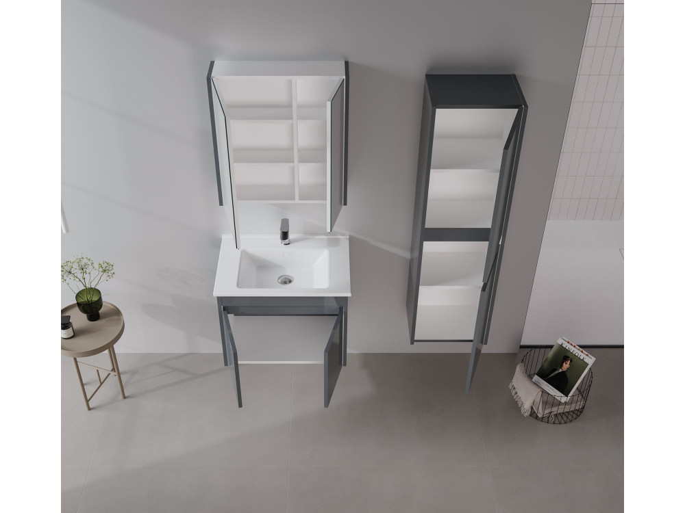 Set mobile lavabo con specchio (2 pezzi) "Arno 65" - 65 x 45 x 52 cm - Grigio