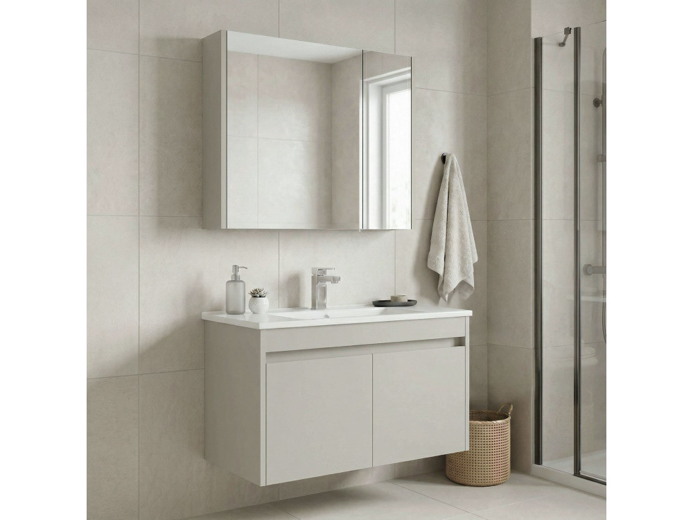 Set mobile lavabo con specchio (2 pezzi) "Arno 85" - 85 x 45 x 52 cm - Cashmere