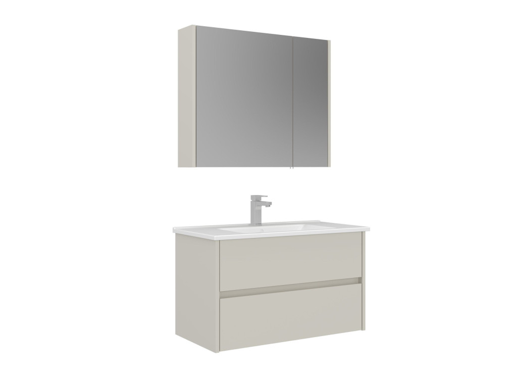 Set mobile lavabo con specchio (2 pezzi) "Arno 85" - 85 x 45 x 52 cm - Cashmere