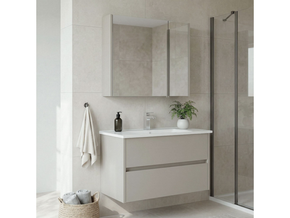Set mobile lavabo con specchio (2 pezzi) "Arno 85" - 85 x 45 x 52 cm - Cashmere