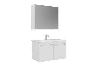 Set mobile lavabo con specchio (2 pezzi) "Arno 85" - 85 x 45 x 52 cm - Bianco