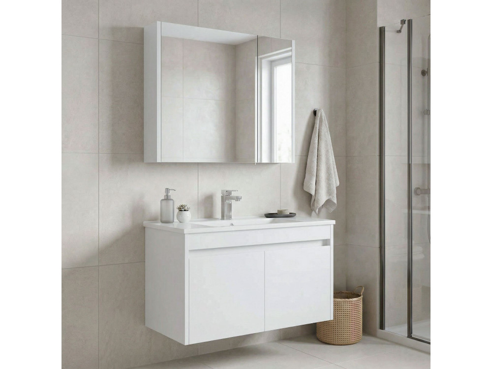 Set mobile lavabo con specchio (2 pezzi) "Arno 85" - 85 x 45 x 52 cm - Bianco