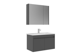 Set mobile lavabo con specchio (2 pezzi) "Arno 85" - 85 x 45 x 52 cm - Grigio