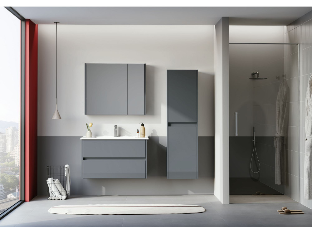 Set mobile lavabo con specchio (2 pezzi) "Arno 85" - 85 x 45 x 52 cm - Grigio