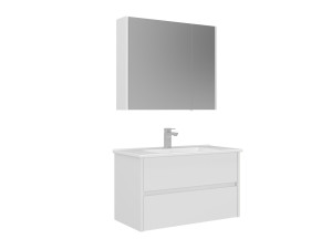 Set mobile lavabo con specchio (2 pezzi) "Arno 85" - 85 x 45 x 52 cm - Bianco