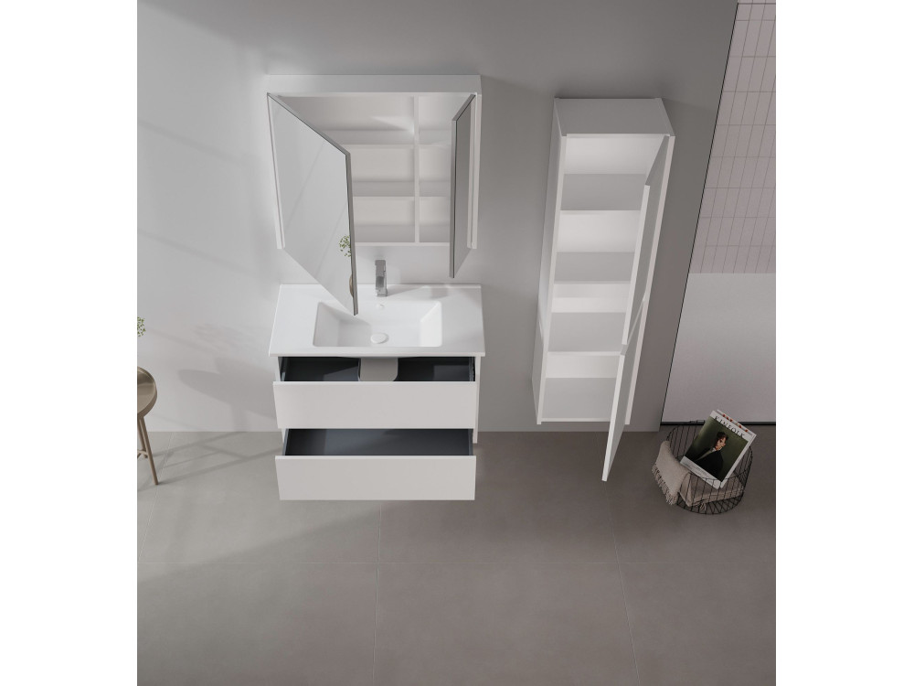 Set mobile lavabo con specchio (2 pezzi) "Arno 85" - 85 x 45 x 52 cm - Bianco