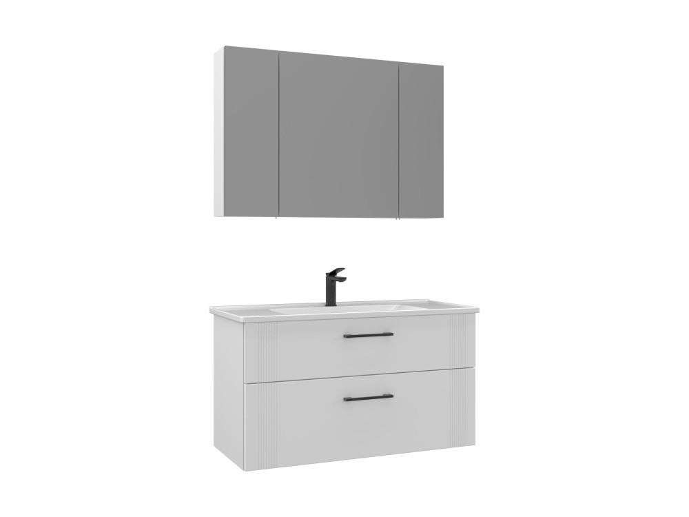 Set mobile lavabo con specchio (2 pezzi) "Bari 100 v2" - 100 x 45 x 55 cm - Bianco opaco