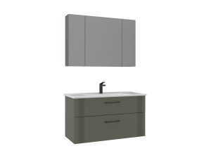 Set mobile lavabo con specchio (2 pezzi) "Bari 100 v2" - 100 x 45 x 55 cm - Verde opaco