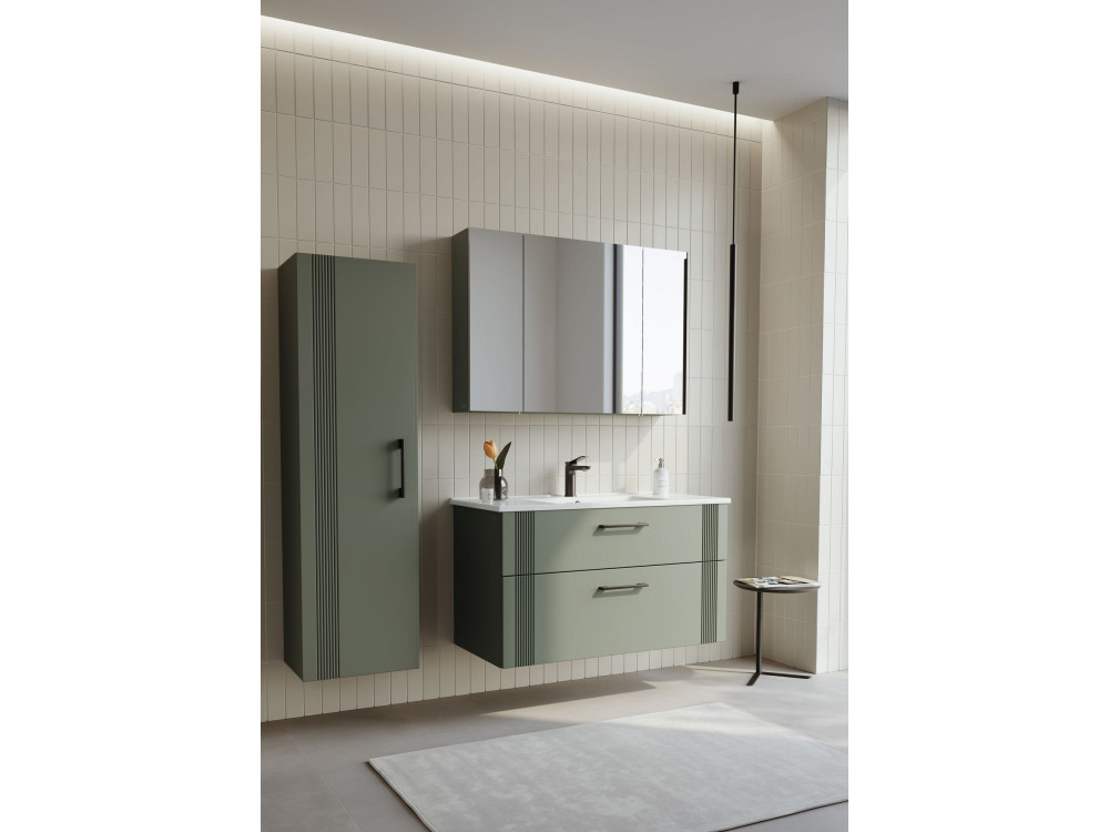 Set mobile lavabo con specchio (2 pezzi) "Bari 100 v2" - 100 x 45 x 55 cm - Verde opaco