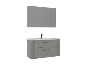 Set mobile lavabo con specchio (2 pezzi) "Bari 100 v2" - 100 x 45 x 55 cm - Cashmere opaco