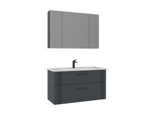 Set mobile lavabo con specchio (2 pezzi) "Bari 100 v2" - 100 x 45 x 55 cm - Antracite opaco