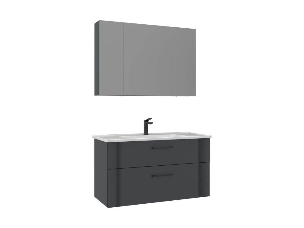 Set mobile lavabo con specchio (2 pezzi) "Bari 100 v2" - 100 x 45 x 55 cm - Antracite opaco