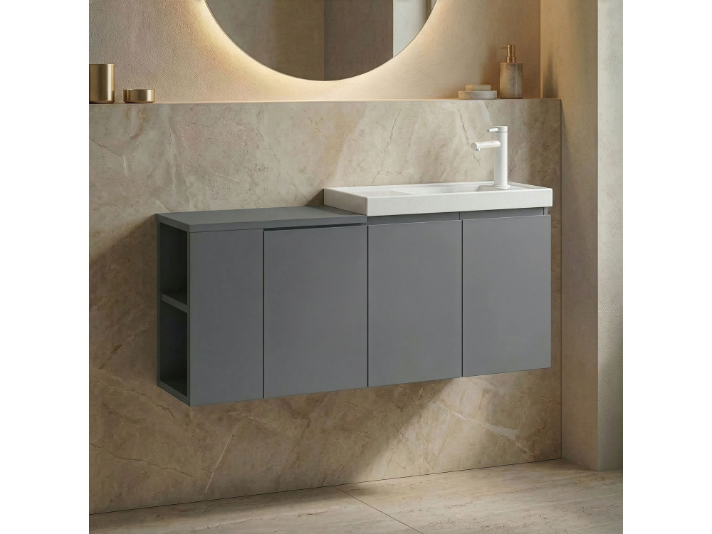 Mobile lavabo "Ferla 110" - 110 x 22 x 45 cm - Grigio opaco