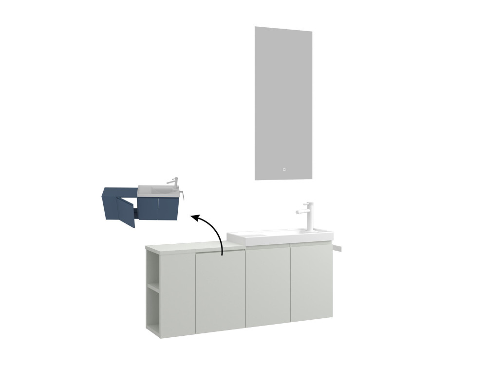 Set mobile lavabo con specchio (2 pezzi) "Ferla 110" - 110 x 22 x 45 cm - Cashmere opaco