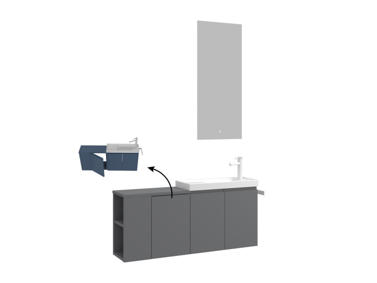 Set mobile lavabo con specchio (2 pezzi) "Ferla 110" - 110 x 22 x 45 cm - Grigio opaco