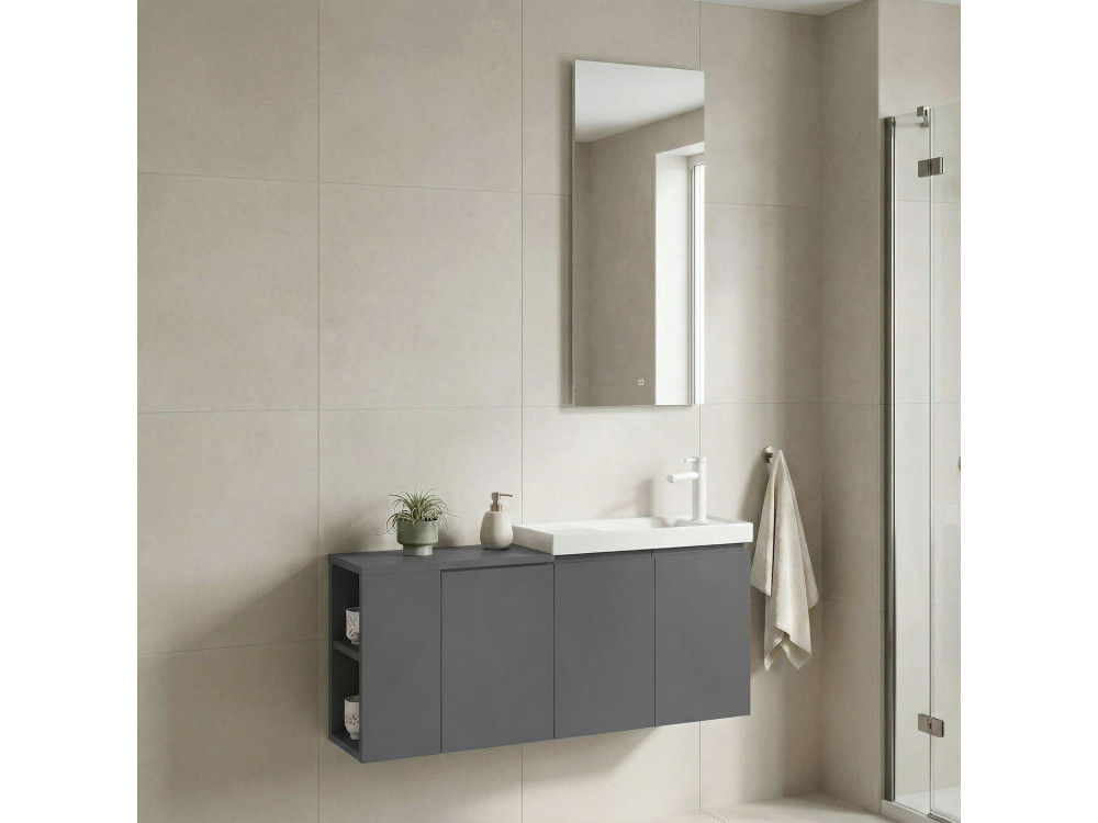 Set mobile lavabo con specchio (2 pezzi) "Ferla 110" - 110 x 22 x 45 cm - Grigio opaco