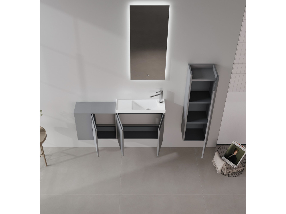 Set mobile lavabo con specchio (2 pezzi) "Ferla 110" - 110 x 22 x 45 cm - Grigio opaco