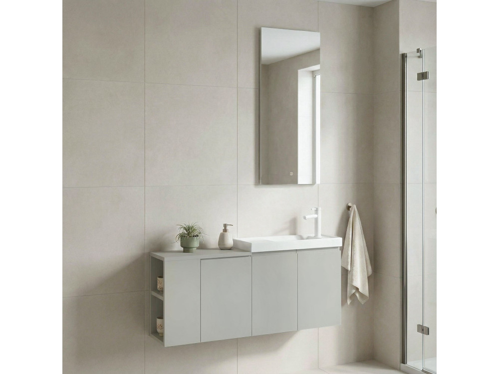 Set mobile lavabo con specchio (2 pezzi) "Ferla 110" - 40 x 22 x 45 cm - Cashmere opaco