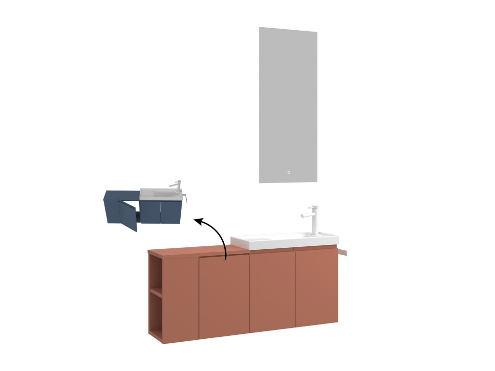 Set mobile lavabo con specchio (2 pezzi) "Ferla 110" - 110 x 22 x 45 cm - Cinnamon opaco