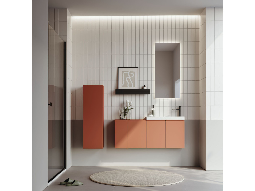 Set mobile lavabo con specchio (2 pezzi) "Ferla 110" - 110 x 22 x 45 cm - Cinnamon opaco