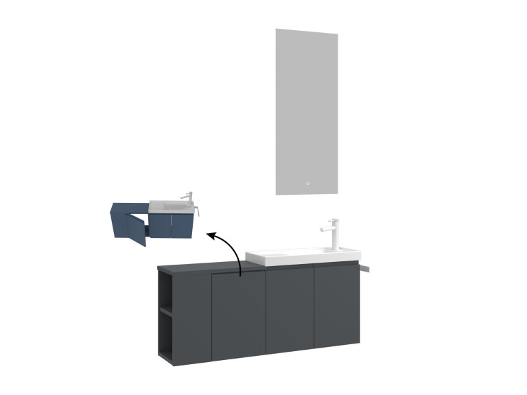 Set mobile lavabo con specchio (2 pezzi) "Ferla 110" - 110 x 22 x 45 cm - Antracite opaco