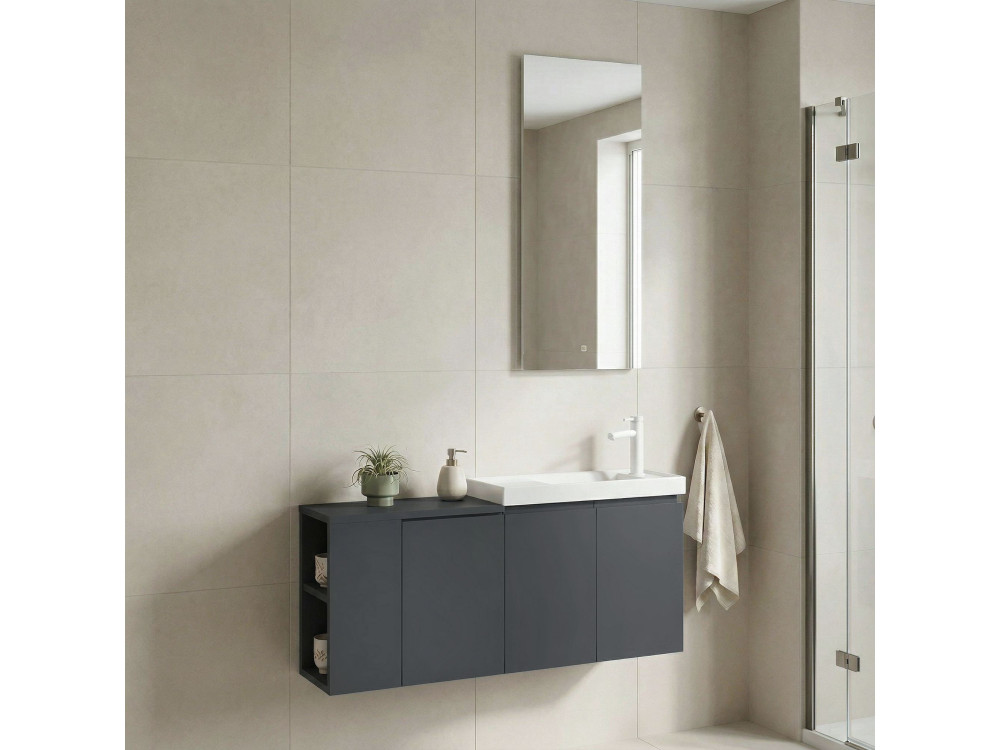 Set mobile lavabo con specchio (2 pezzi) "Ferla 110" - 110 x 22 x 45 cm - Antracite opaco