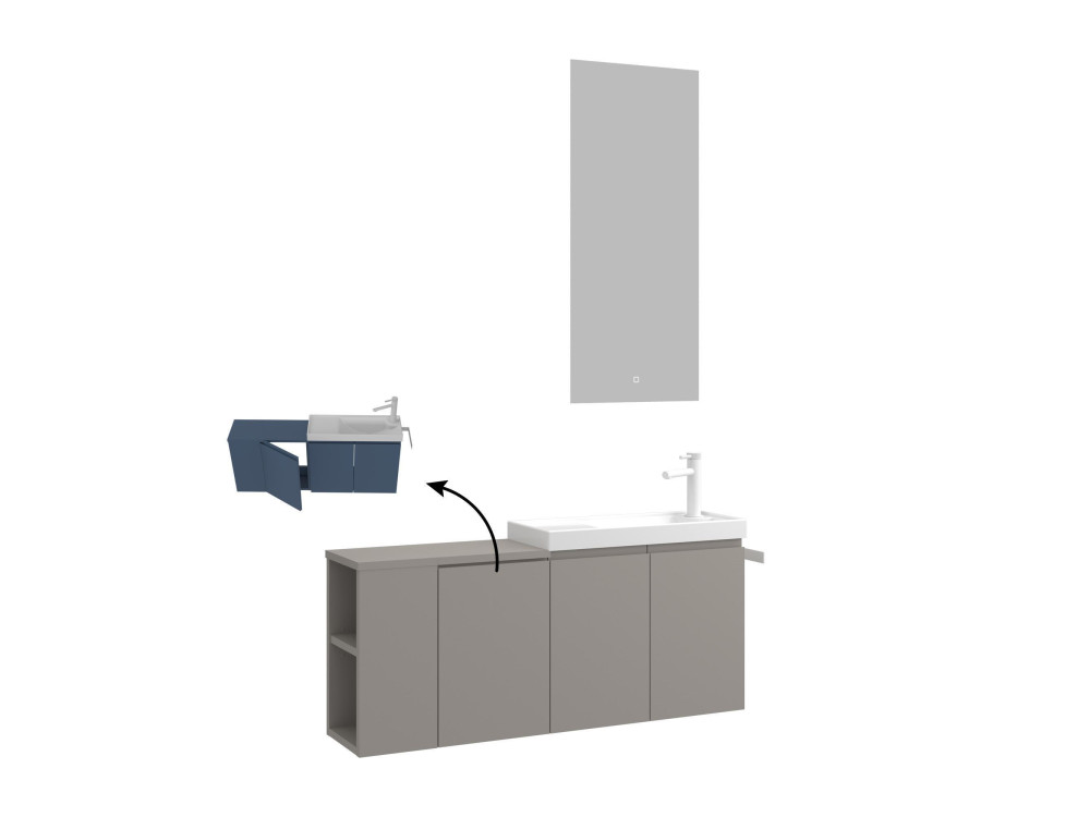 Set mobile lavabo con specchio (2 pezzi) "Ferla 110" - 110 x 22 x 45 cm - Mink opaco