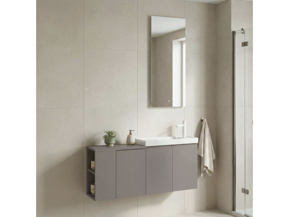 Set mobile lavabo con specchio (2 pezzi) "Ferla 110" - 110 x 22 x 45 cm - Mink opaco