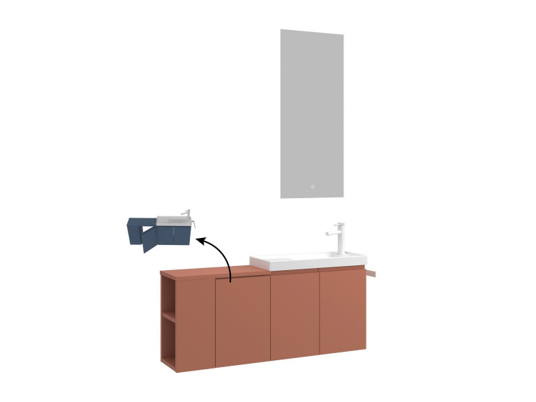 Set mobile lavabo con specchio (2 pezzi) "Ferla 110" - 110 x 22 x 45 cm - Cinnamon opaco