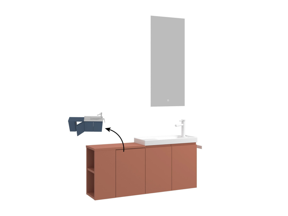 Set mobile lavabo con specchio (2 pezzi) "Ferla 110" - 110 x 22 x 45 cm - Cinnamon opaco