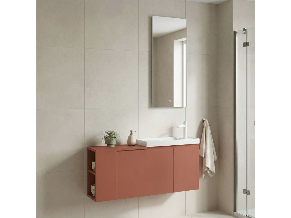 Set mobile lavabo con specchio (2 pezzi) "Ferla 110" - 110 x 22 x 45 cm - Cinnamon opaco