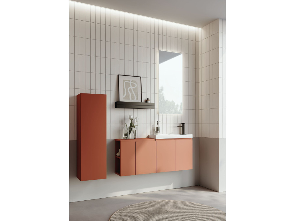 Set mobile lavabo con specchio (2 pezzi) "Ferla 110" - 110 x 22 x 45 cm - Cinnamon opaco