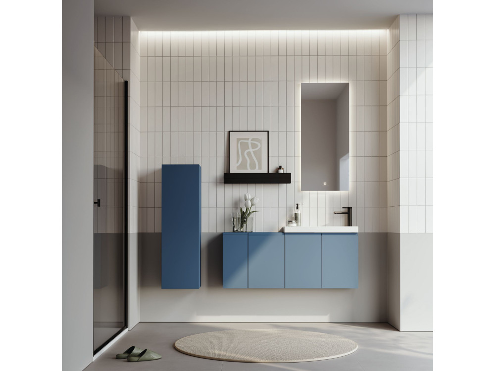 Set mobile lavabo con specchio (2 pezzi) "Ferla 110" - 110 x 22 x 45 cm - Blu opaco