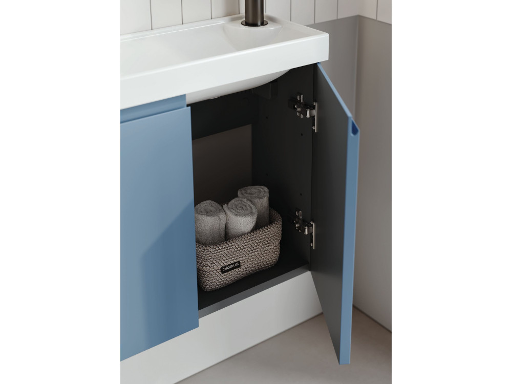 Set mobile lavabo con specchio (2 pezzi) "Ferla 110" - 110 x 22 x 45 cm - Blu opaco