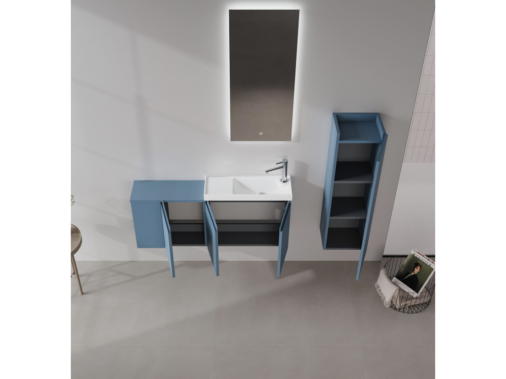 Set mobile lavabo con specchio (2 pezzi) "Ferla 110" - 110 x 22 x 45 cm - Blu opaco