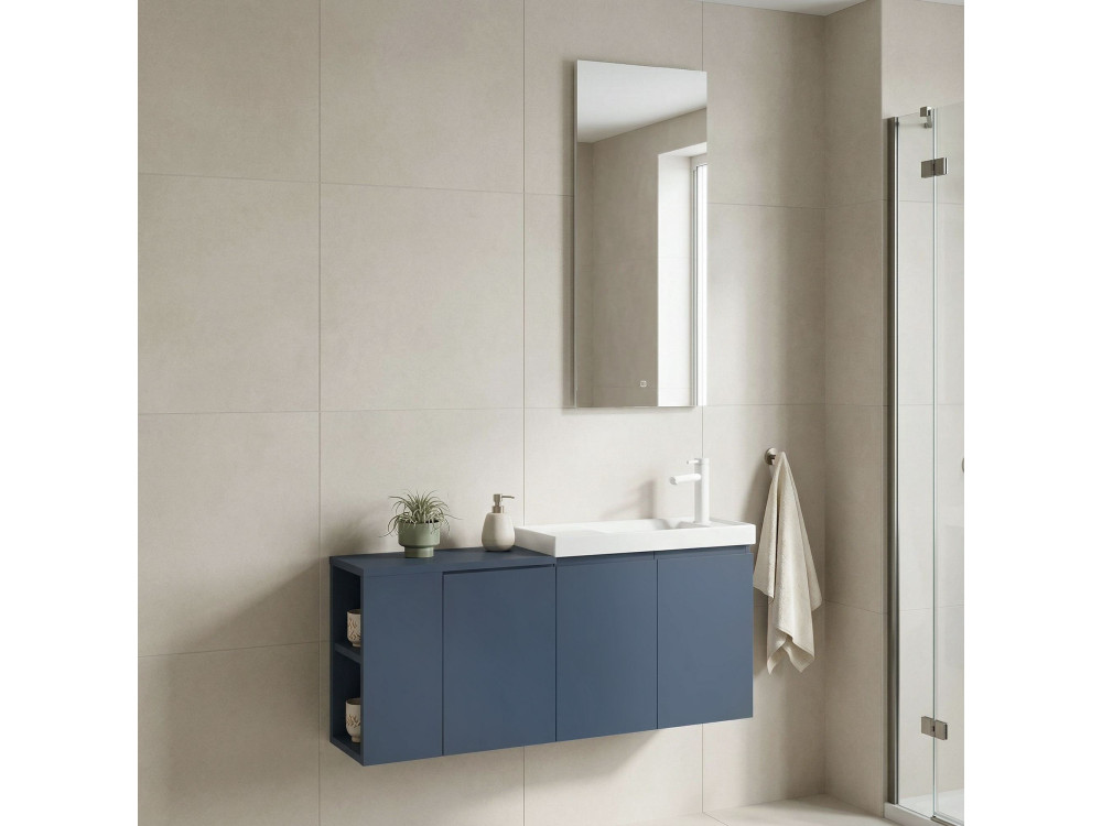 Set mobile lavabo con specchio (2 pezzi) "Ferla 110" - 40 x 22 x 45 cm - Blu opaco