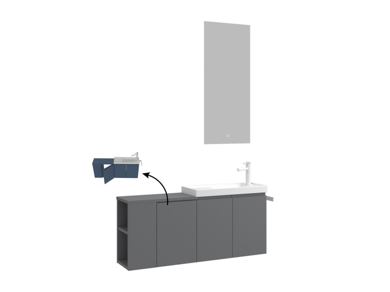 Set mobile lavabo con specchio (2 pezzi) "Ferla 110" - 40 x 22 x 45 cm - Grigio opaco