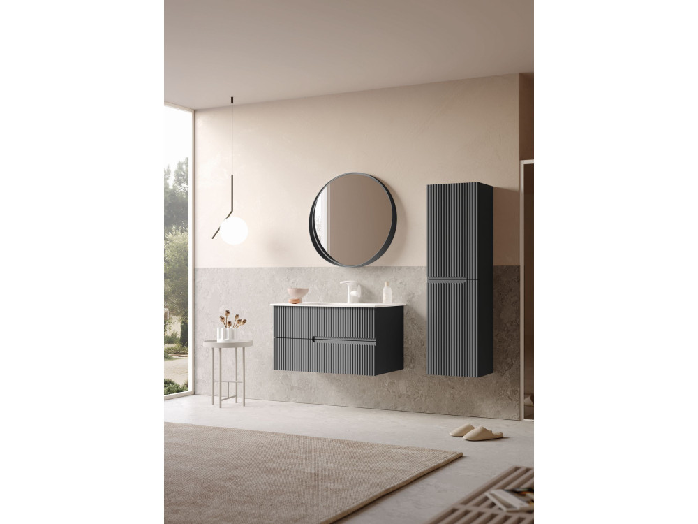Specchio decorativo in legno "Moonlight 90 v2" - 90 x 7 x 90 cm - Antracite opaco